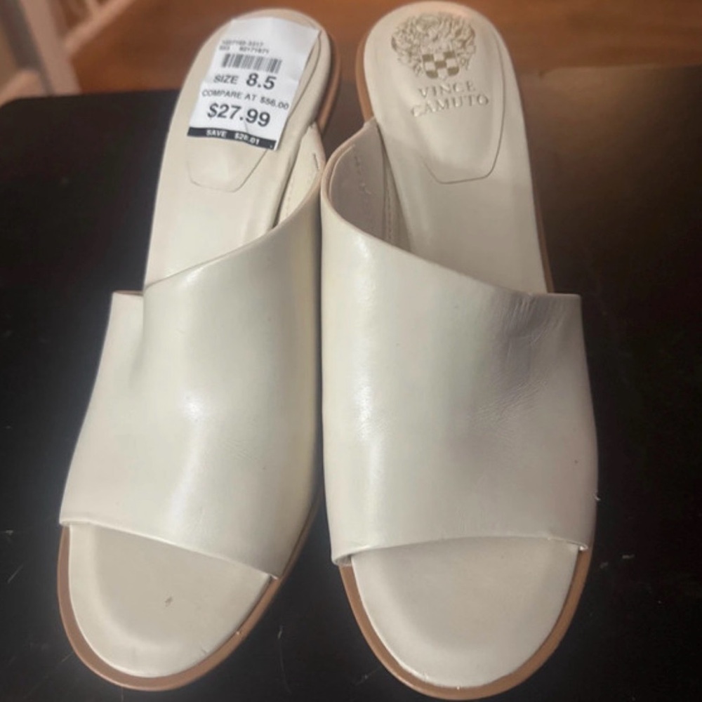 Vince Cream Leather Slip-On Mules